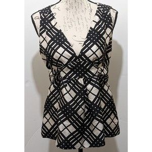J. Crew 100%  Silk Sleeveless Top 6 Ivory Black Plaid Tie Belt V Neck  Party